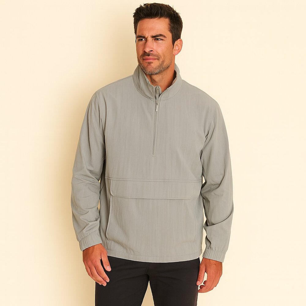 New $120 Kenneth Cole Technical Woven Windbreaker Anorak Jacket Men's Med Gray